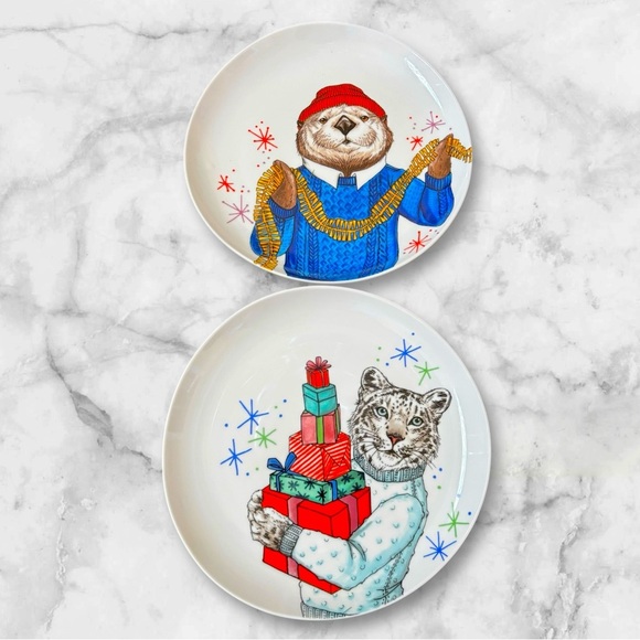 Set of 2 West Elm Rachel Kozlowski Dapper Animal Plates | 8.75” diameter - Picture 1 of 6